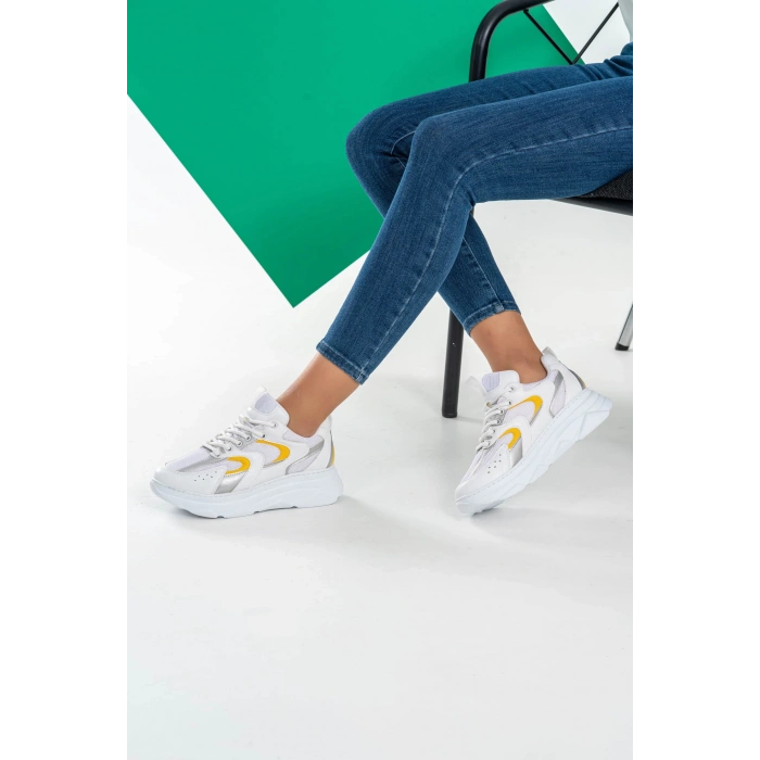 Cintia Beyaz Hardal Bağcıklı Spor Ayakkabı