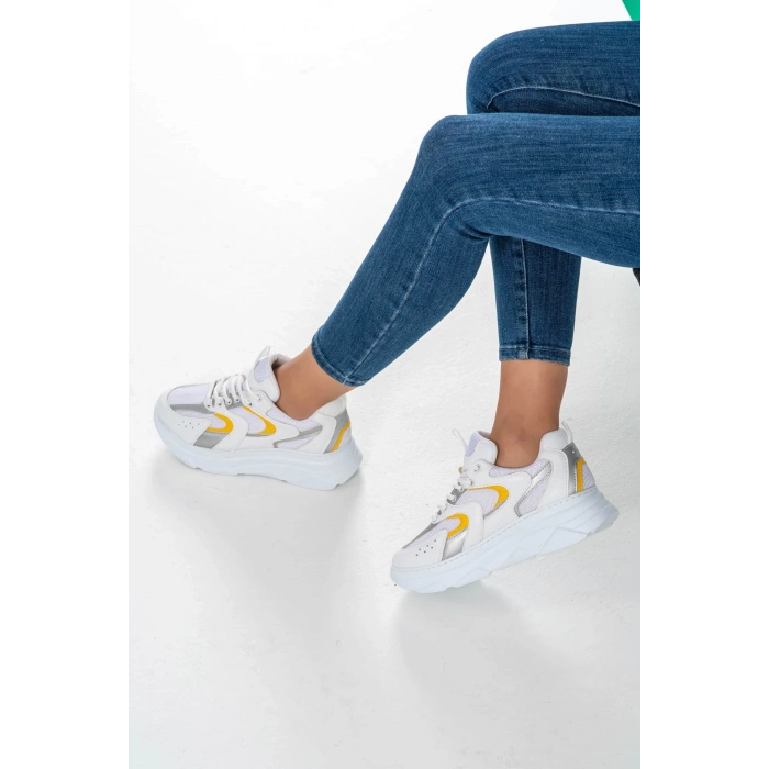 Cintia Beyaz Hardal Bağcıklı Spor Ayakkabı