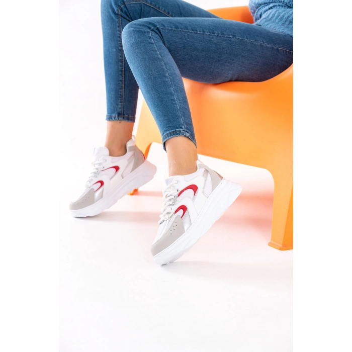 Cintia Beyaz Kırmızı Bağcıklı Spor Ayakkabı