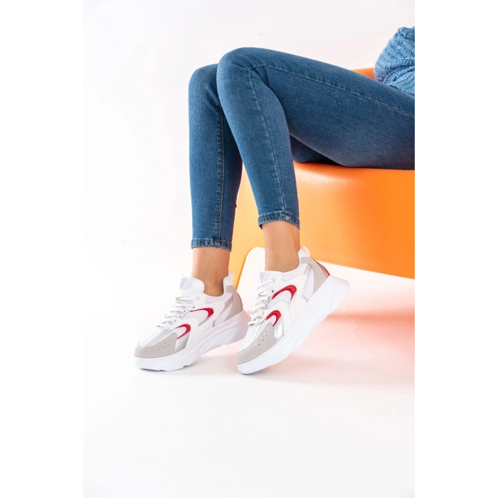 Cintia Beyaz Kırmızı Bağcıklı Spor Ayakkabı