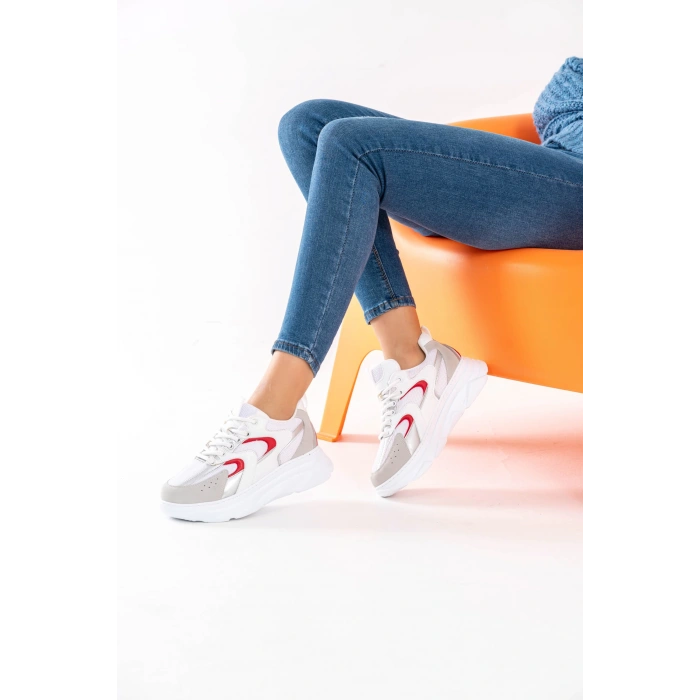 Cintia Beyaz Kırmızı Bağcıklı Spor Ayakkabı