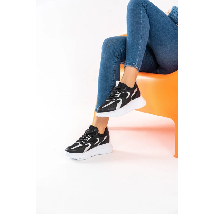 Cintia Siyah Beyaz Bağcıklı Spor Ayakkabı
