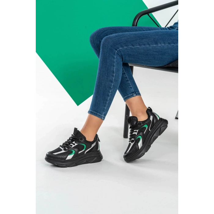 Cintia Siyah Yeşil Bağcıklı Spor Ayakkabı