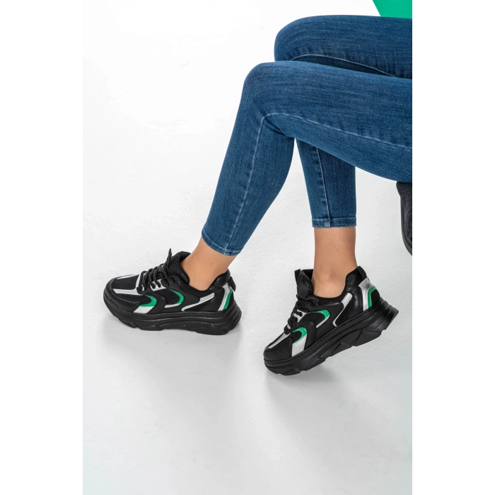 Cintia Siyah Yeşil Bağcıklı Spor Ayakkabı