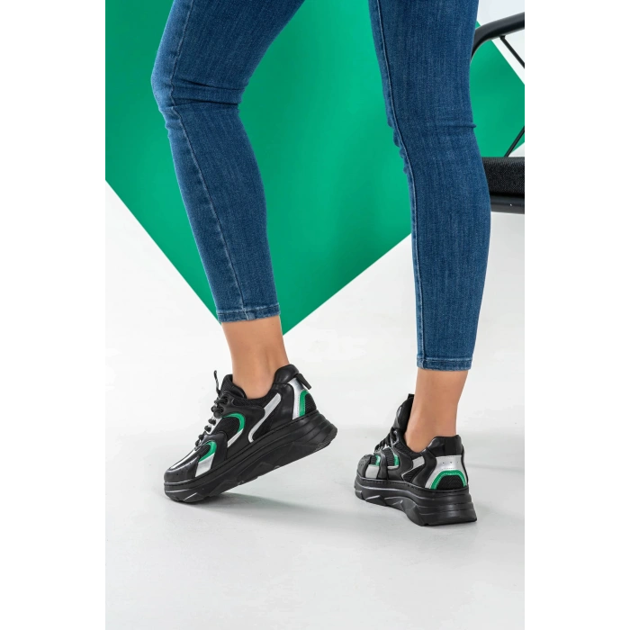 Cintia Siyah Yeşil Bağcıklı Spor Ayakkabı