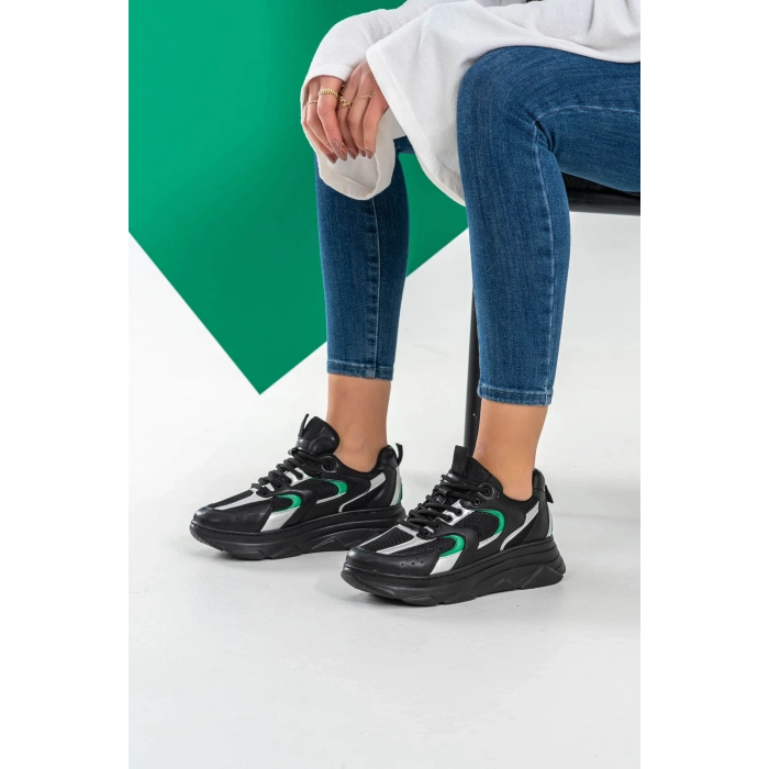 Cintia Siyah Yeşil Bağcıklı Spor Ayakkabı