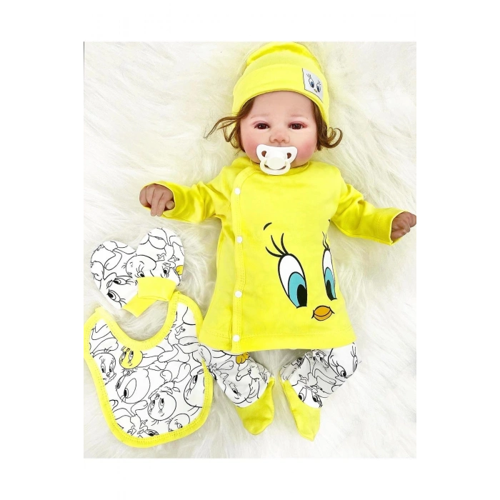 Civciv Desenli Yenidoğan 5li Hastane Çıkışı Zıbın Seti %100 Pamuk