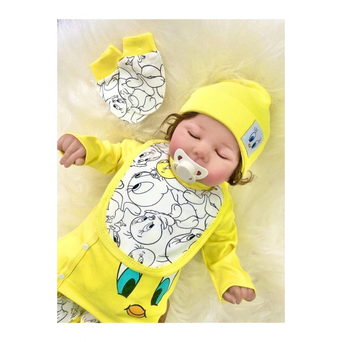 Civciv Desenli Yenidoğan 5li Hastane Çıkışı Zıbın Seti %100 Pamuk