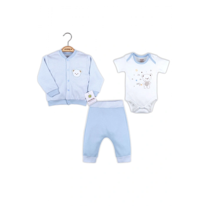 Çizgili Bear Hırkalı % 100 Pamuk Erkek Bebek Takım