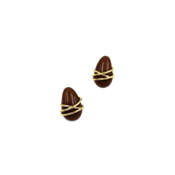 Çizgili Damla Küpe - Kahverengi