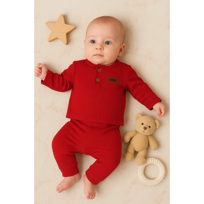 Çizgili Kumaş % 100 Pamuk 2li Unisex Takım