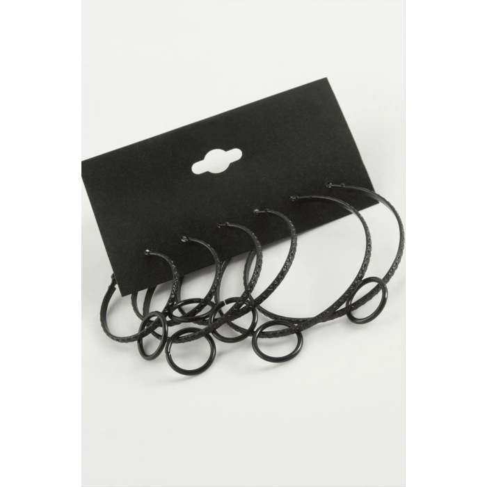 Çizgili Metal Halka Küpe 6 Adet