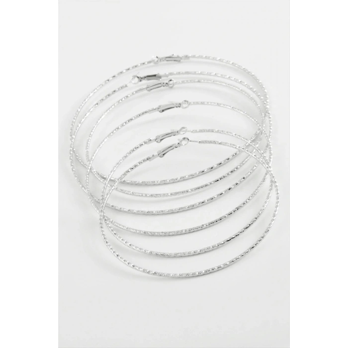 Çizgili Metal Halka Küpe 6 Adet