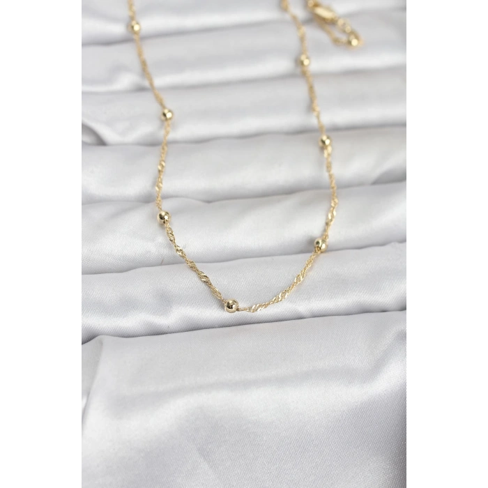 CM 14K Gold Renk Burgu ve Top Zincirli Model 60 cm Kadın Kolye - TJ-BKO10975