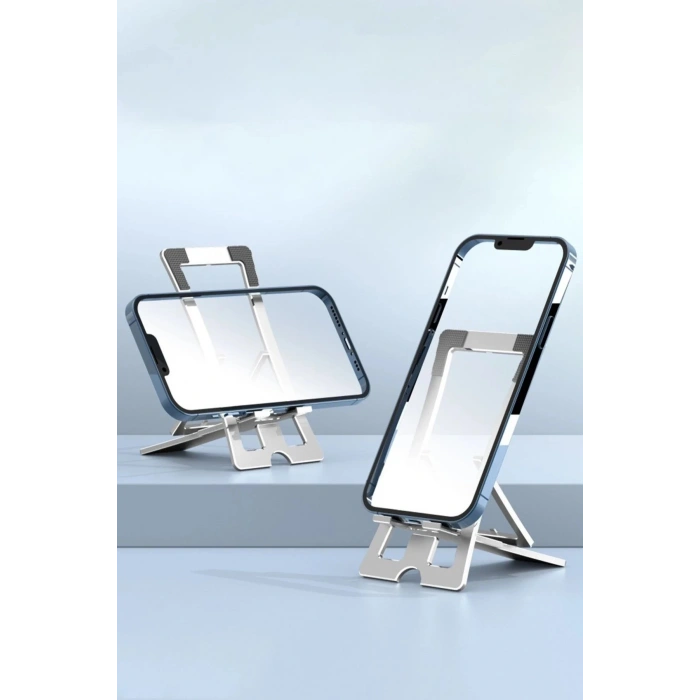 CM23 Ayarlanabilir Katlanabilir Masaüstü Telefon Tutucu - Gümüş