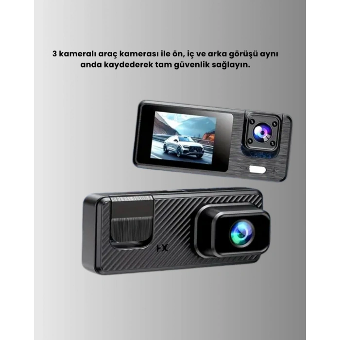 Çok Açılı Araç İçi Dvr | Ön İç Arka Kamera Döngü Video Kaydı