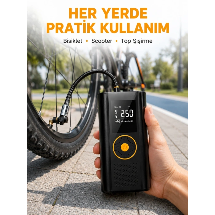 Çok Amaçlı Dijital Lastik Pompası Araç Bisiklet Top Uyumlu Yeni Nesil