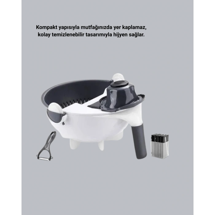 Çok Fonksiyonlu Döner Rende Süzgeç Hazneli Ergonomik Sebze Doğrayıcı