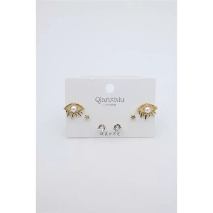 Çoklu Set Küpe - Altın