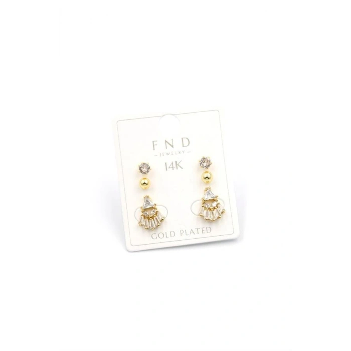 Çoklu Taşlı Küpe - Altın