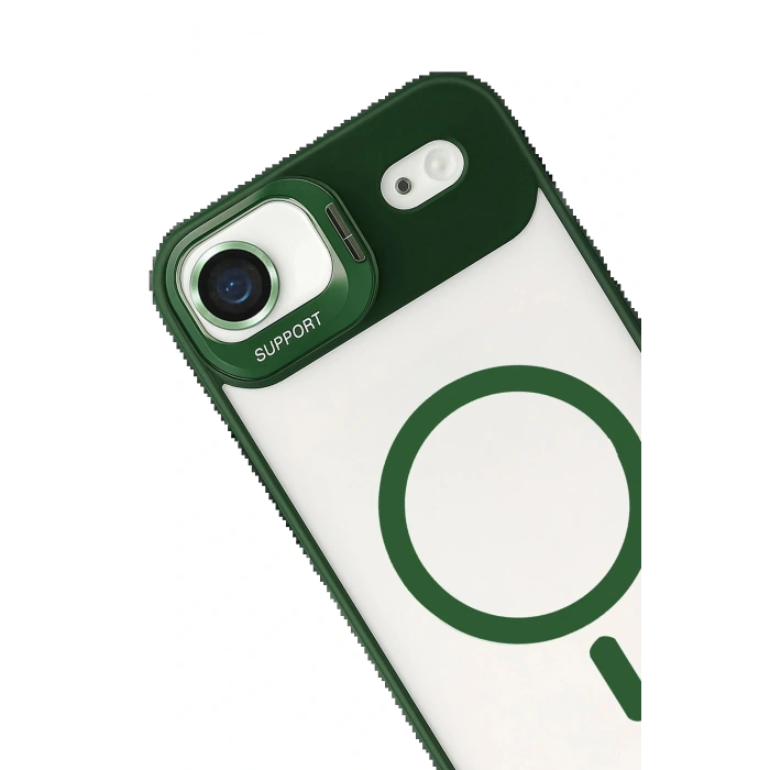 Apple iPhone 17 Air Remim Lensli Magsafe Standlı Kapak - Koyu Yeşil