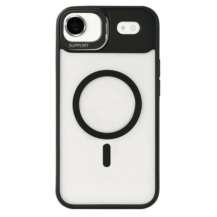 Apple iPhone 17 Air Remim Lensli Magsafe Standlı Kapak - Siyah