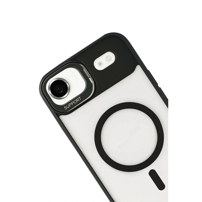 Apple iPhone 17 Air Remim Lensli Magsafe Standlı Kapak - Siyah