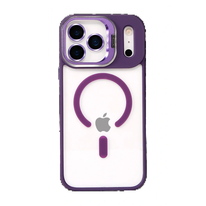 Apple iPhone 17 Pro Max Remim Lensli Magsafe Standlı Kapak - Derin Mor