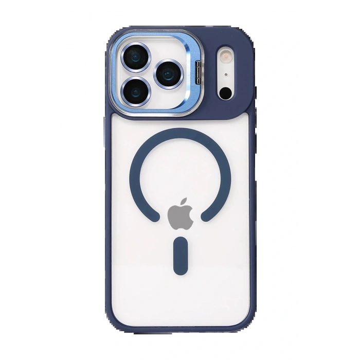 Apple iPhone 17 Pro Max Remim Lensli Magsafe Standlı Kapak - Lacivert