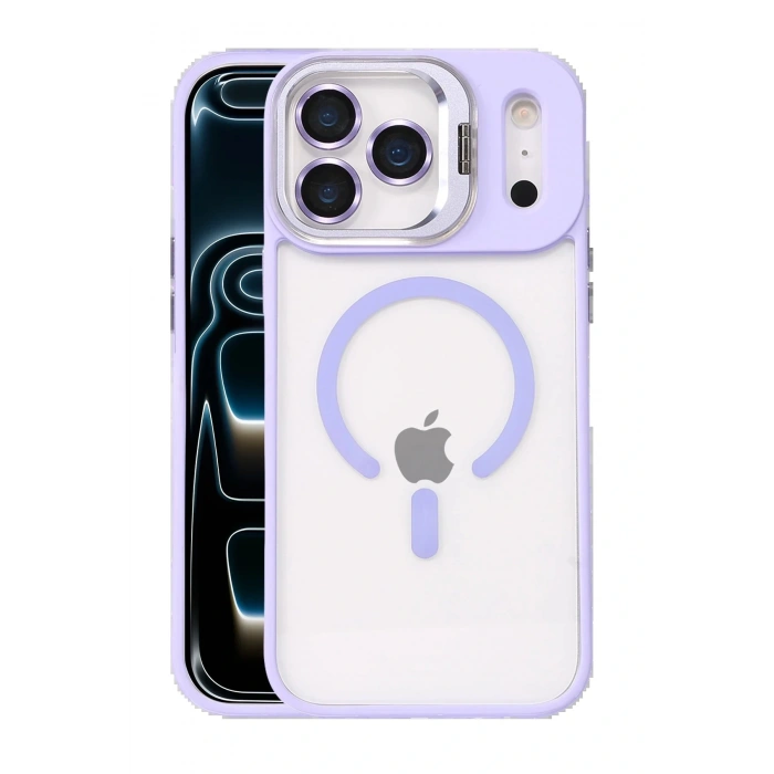 Apple iPhone 17 Pro Max Remim Lensli Magsafe Standlı Kapak - Lila
