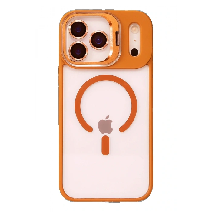 Apple iPhone 17 Pro Max Remim Lensli Magsafe Standlı Kapak - Turuncu