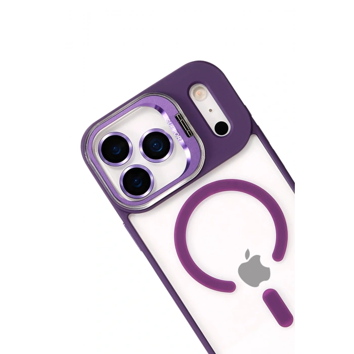 Apple iPhone 17 Pro Remim Lensli Magsafe Standlı Kapak - Derin Mor