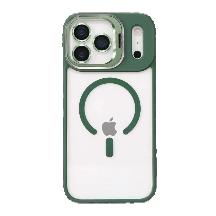 Apple iPhone 17 Pro Remim Lensli Magsafe Standlı Kapak - Koyu Yeşil