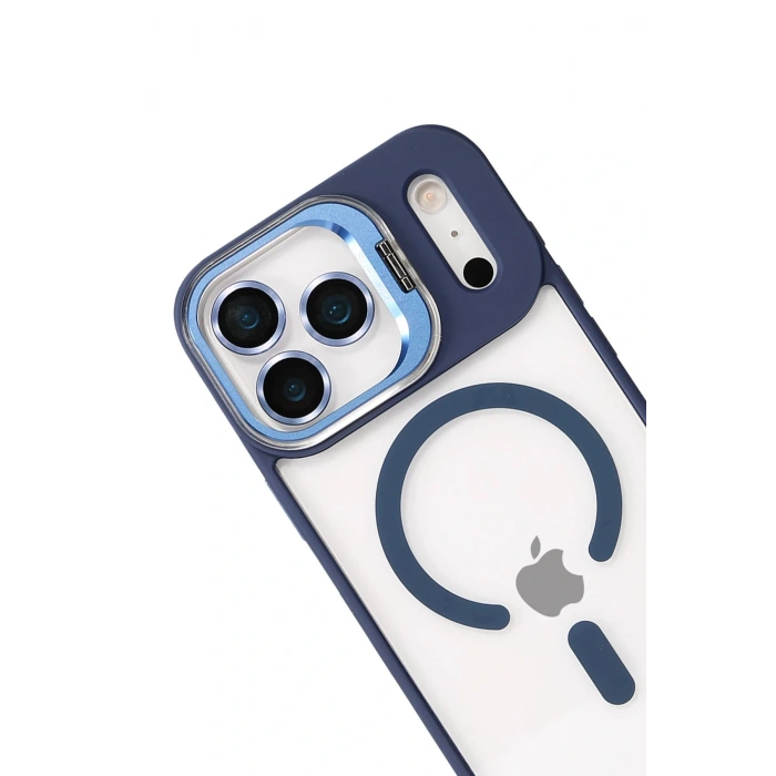 Apple iPhone 17 Pro Remim Lensli Magsafe Standlı Kapak - Lacivert