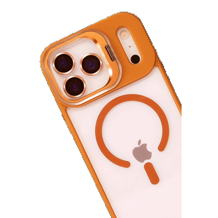 Apple iPhone 17 Pro Remim Lensli Magsafe Standlı Kapak - Turuncu