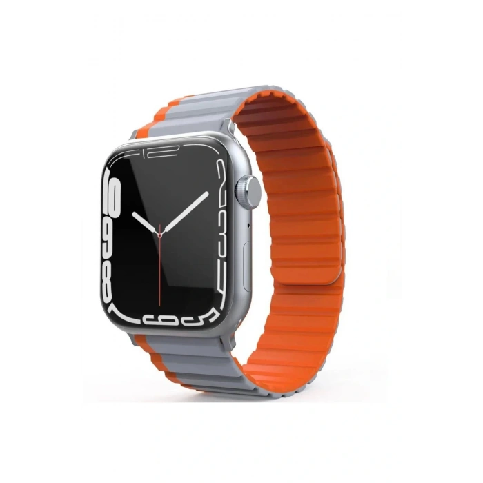 Apple Watch 42mm MO-WB1 Çift Renk Mıknatıslı Silikon Kordon - Gri-Turuncu
