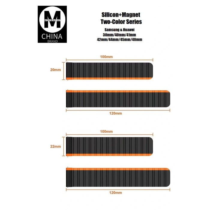 Apple Watch 42mm MO-WB1 Çift Renk Mıknatıslı Silikon Kordon - Gri-Turuncu