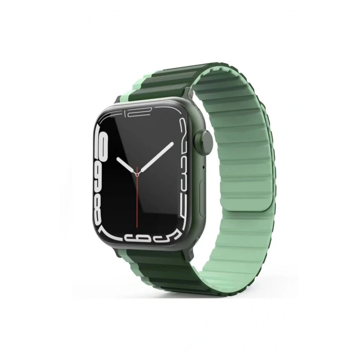 Apple Watch 42mm MO-WB1 Çift Renk Mıknatıslı Silikon Kordon - Koyu Yeşil-Açık Yeşil