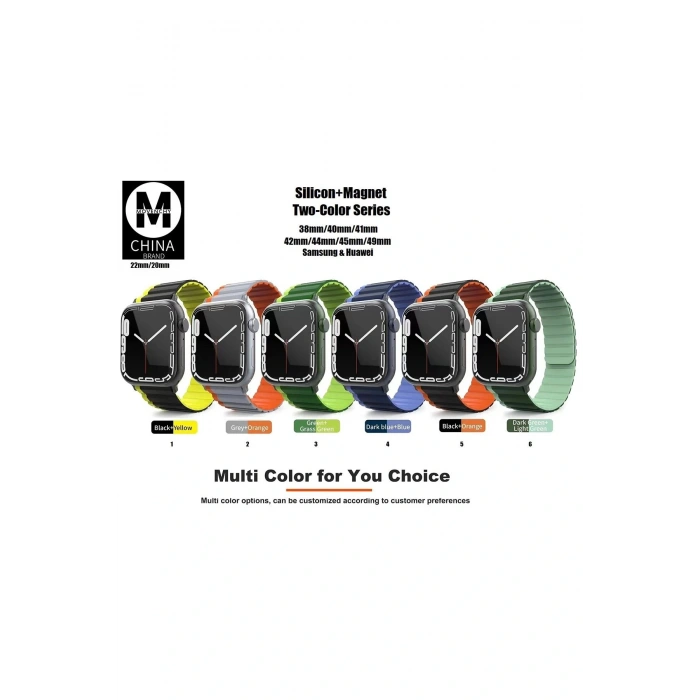 Apple Watch 42mm MO-WB1 Çift Renk Mıknatıslı Silikon Kordon - Koyu Yeşil-Açık Yeşil