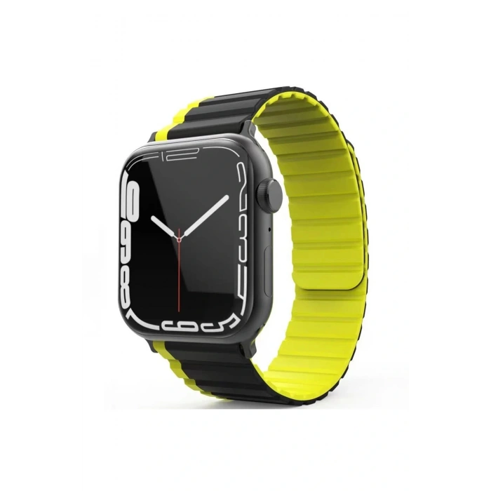 Apple Watch 42mm MO-WB1 Çift Renk Mıknatıslı Silikon Kordon - Siyah-Sarı