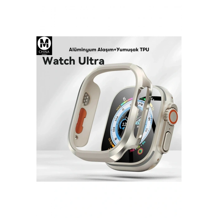Apple Watch Ultra 49mm MO-WT3 Alüminyum Camlı Kasa Ekran Koruyucu - Gold