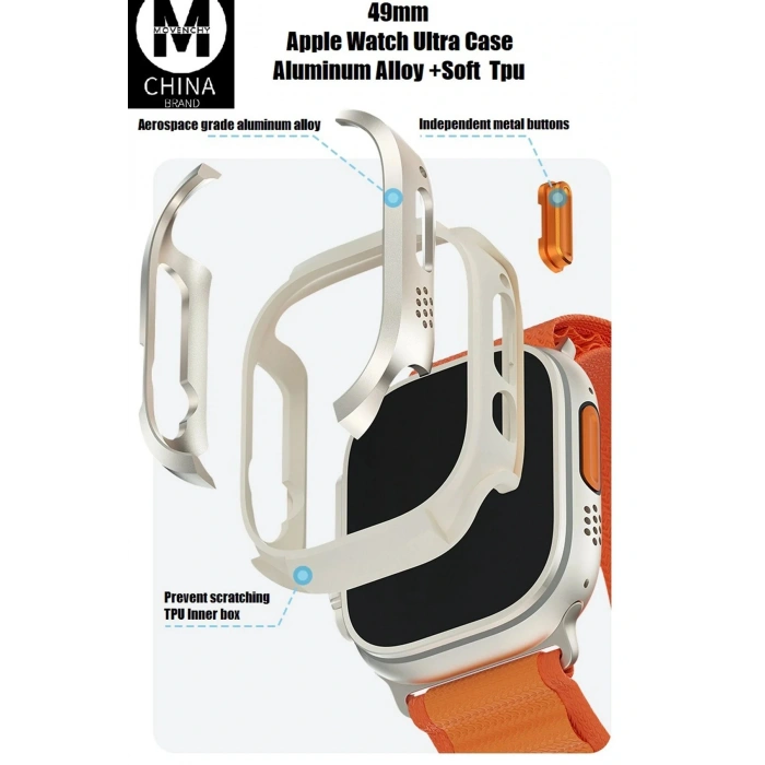 Apple Watch Ultra 49mm MO-WT3 Alüminyum Camlı Kasa Ekran Koruyucu - Gold