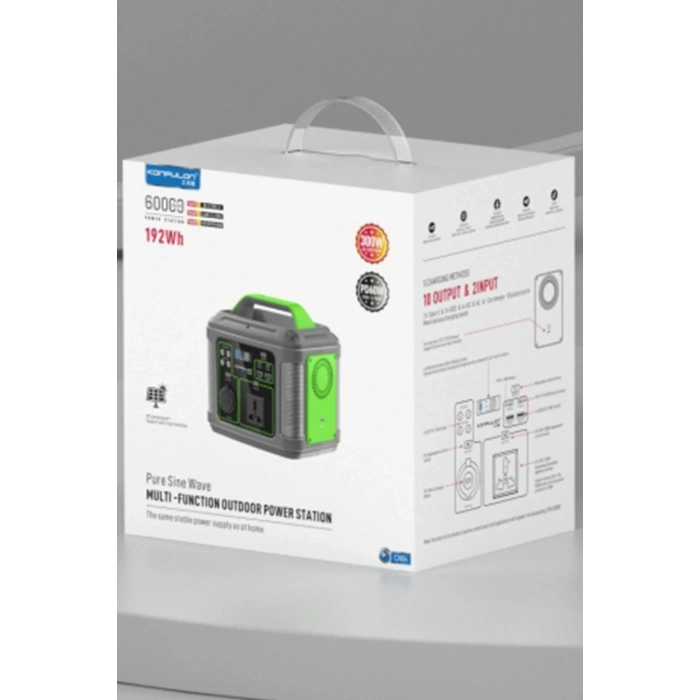 CN04 Powerbank 300W 60.000 mAh 5W Led Işıklı Kamp Şarj PD 60W - Gri