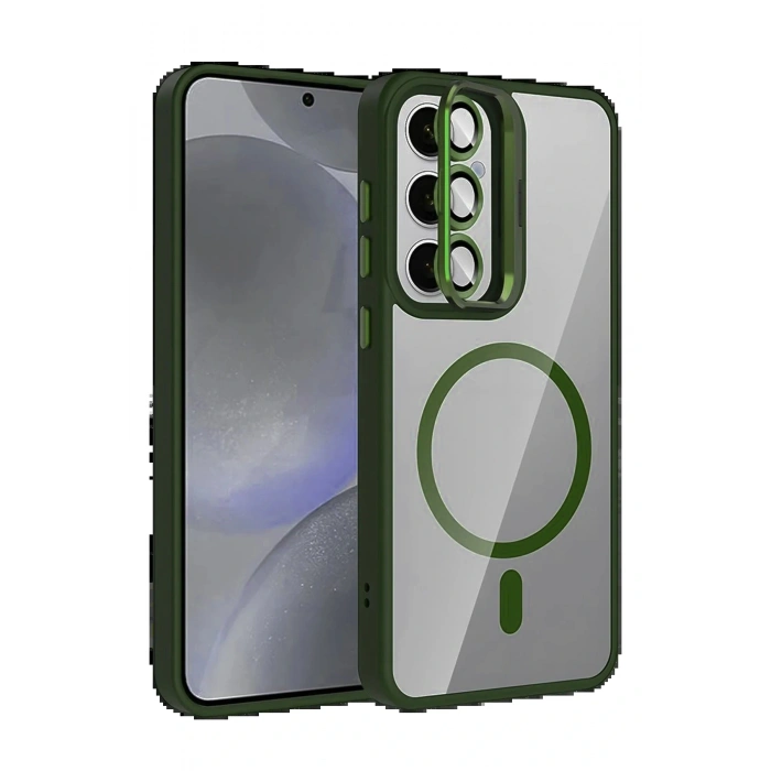 Samsung Galaxy S25 Remim Lensli Magsafe Standlı Kapak - Koyu Yeşil