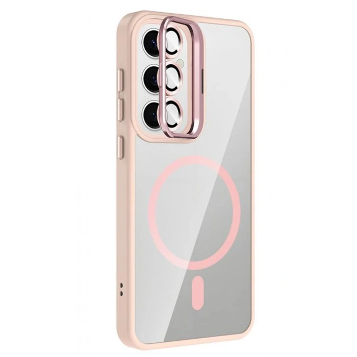 Samsung Galaxy S25 Remim Lensli Magsafe Standlı Kapak - Pembe