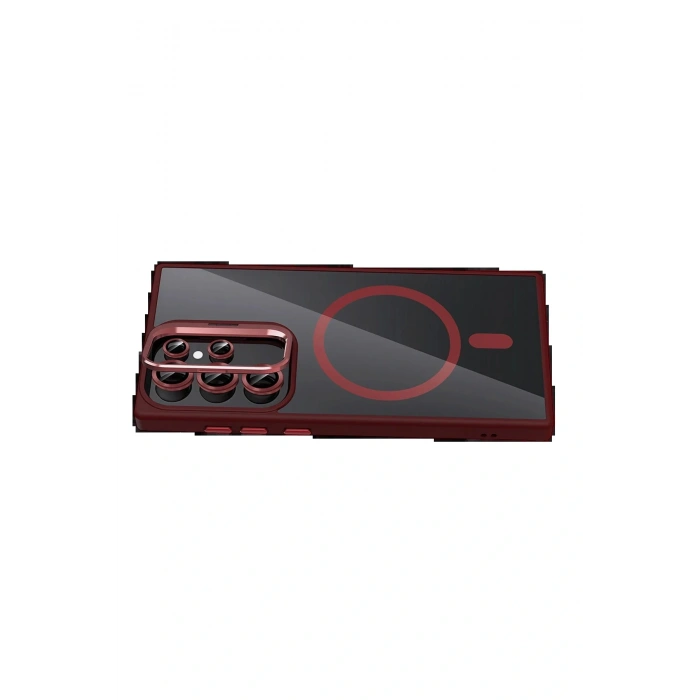 Samsung Galaxy S25 Ultra Remim Lensli Magsafe Standlı Kapak - Bordo