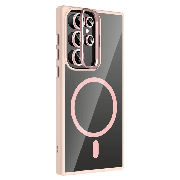 Samsung Galaxy S25 Ultra Remim Lensli Magsafe Standlı Kapak - Pembe