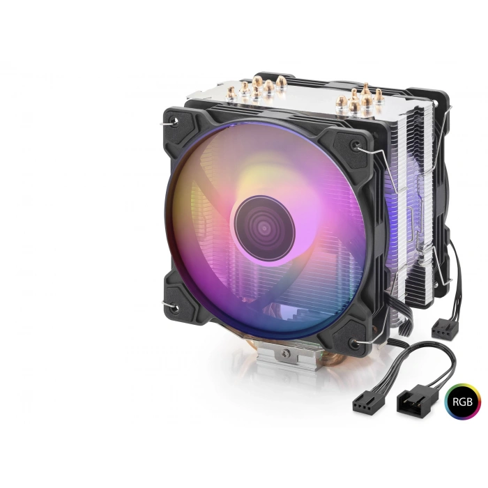 Cpu İşlemci Kule Tipi Soğutucu Çift Fanlı 6 Bakır Borulu Rgb - Siyah ND2602