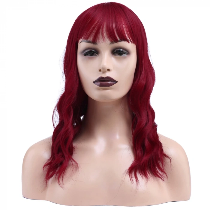 Dalgalı Kısa Perçemli Fiber Sentetik Peruk - Kızıl