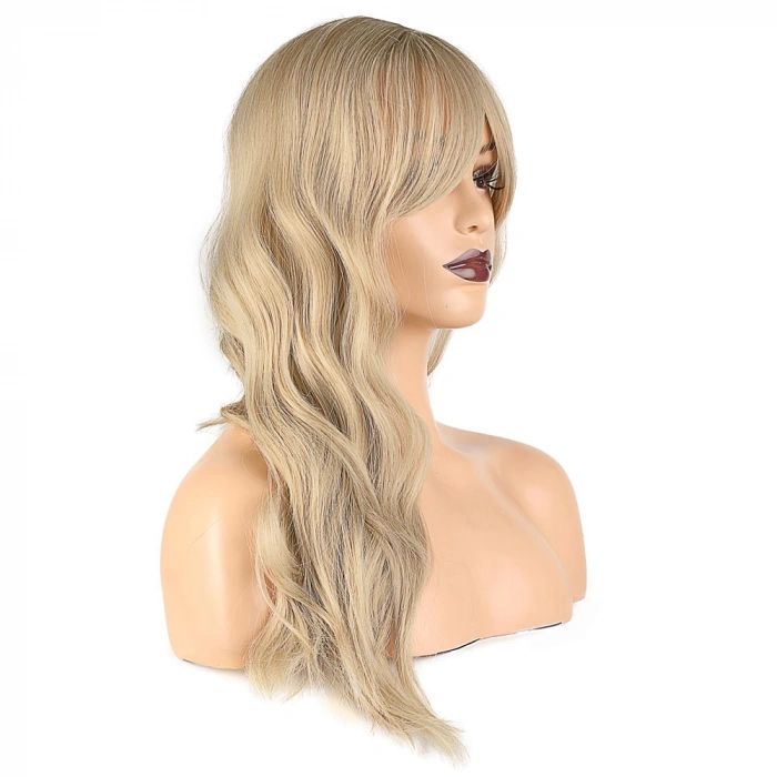 Dalgalı Perçemli Fiber Sentetik Orta Boy Peruk - Balköpüğü Platin Röfleli